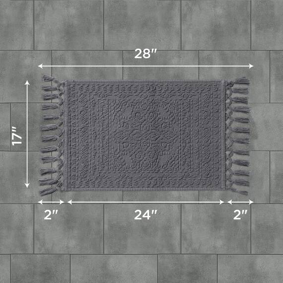 French Connection Nellore Badezimmerteppiche, gewebte und perlenbesetzte Badezimmermatten, langlebige Badematte, dicke Badematten für Badezimmer und Duschvorleger, 43,2 x 71,1 cm, Dunkelgrau-Anthrazit