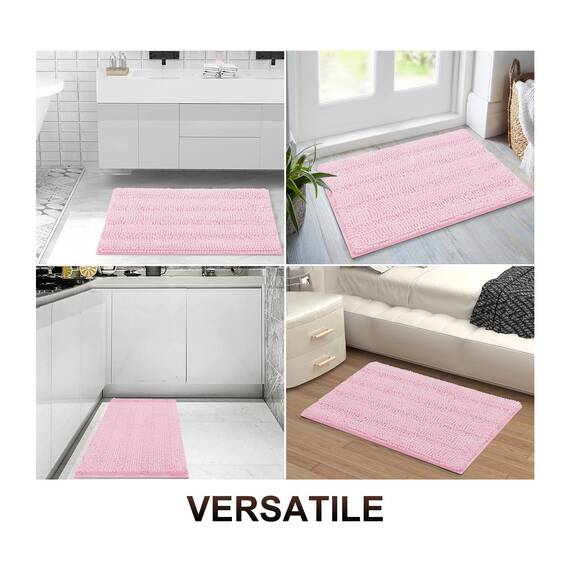 Grandaily Chenille gestreifter Badezimmerteppich, Läufer, extra dicke und saugfähige Badteppiche, rutschfester, weicher Plüsch, zotteliger Badteppich, maschinenwaschbar, Badematten für Badezimmer, 60