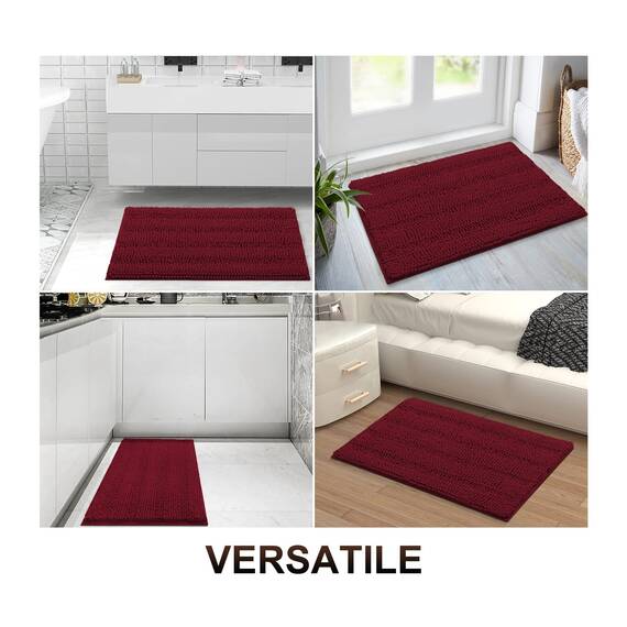 Grandaily Chenille-Badezimmerteppich, gestreift, extra dick und saugfähig, rutschfest, weicher Plüsch, zotteliger Duschteppich, maschinenwaschbar, trocknergeeignet, Badteppich für Badezimmer