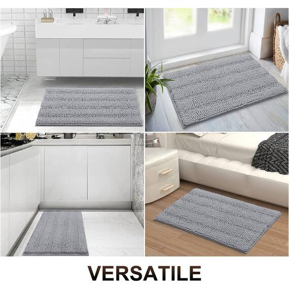 Grandaily Chenille Gestreifter Badezimmerteppich, extra dicke und saugfähige Badematten, rutschfest, weicher Plüsch, zotteliger Duschteppich, maschinenwaschbar, trocknergeeignet, Badteppich für