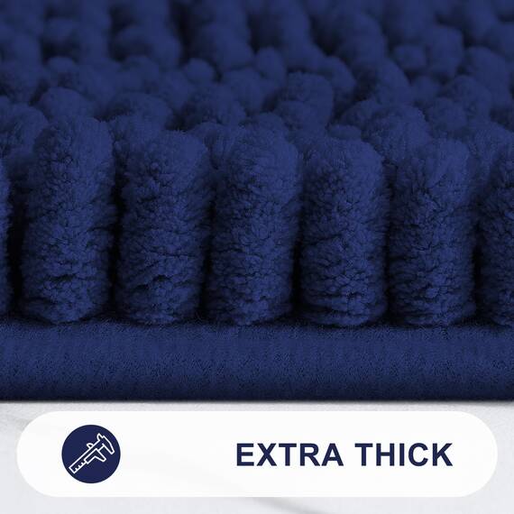 Grandaily Chenille Gestreifter Badteppich Matte, Extra Dick Und Saugfähige Badteppiche, Rutschfester Weicher Plüsch Shaggy Badteppich, Maschinenwäsche, Trocken, Badematten für Wanne, 24x36, Navy