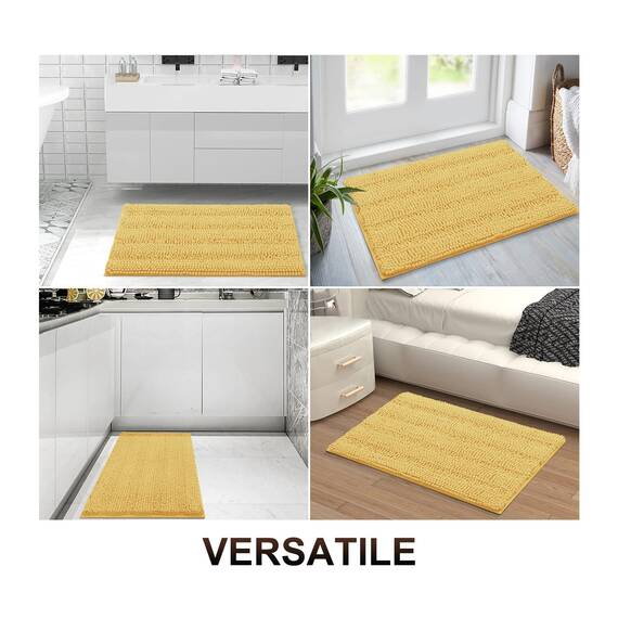 Grandaily Chenille gestreifter Badezimmerteppich, extra Dicke und saugfähige Badematten, rutschfest, weicher Plüsch, zotteliger Duschteppich, maschinenwaschbar, trocknergeeignet, Badteppich für