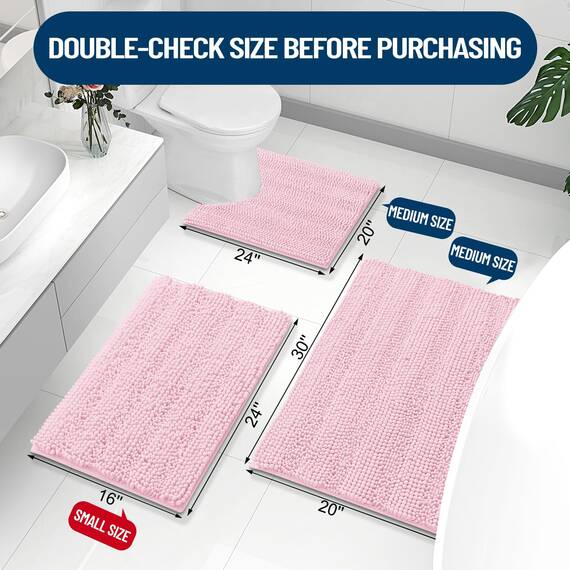 Grandaily Chenille gestreifter Badezimmerteppich, Läufer, extra dicke und saugfähige Badteppiche, rutschfester, weicher Plüsch, zotteliger Badteppich, maschinenwaschbar, Badematten für Badezimmer, 60