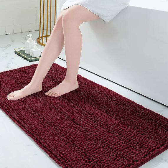 Grandaily Chenille-Badezimmerteppich, gestreift, extra dick und saugfähig, rutschfest, weicher Plüsch, zotteliger Duschteppich, maschinenwaschbar, trocknergeeignet, Badteppich für Badezimmer