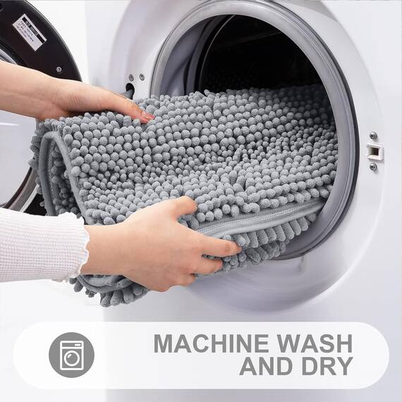 Grandaily Chenille Gestreifter Badteppich Matte, Extra Dick Und Saugfähige Badteppiche, Rutschfester Weicher Plüsch Shaggy Badteppich, Maschinenwäsche, Trocken, Badematten für Wanne, 24x36, Grau