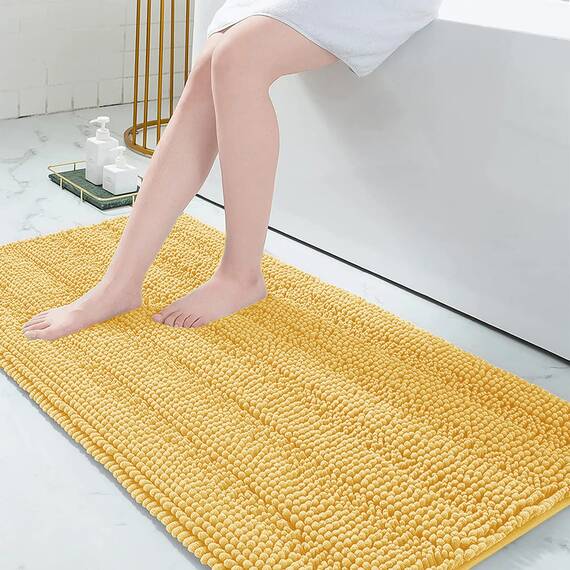 Grandaily Chenille gestreifter Badezimmerteppich, extra Dicke und saugfähige Badematten, rutschfest, weicher Plüsch, zotteliger Duschteppich, maschinenwaschbar, trocknergeeignet, Badteppich für