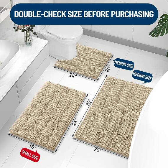 Grandaily Chenille gestreifter Badezimmerteppich, Läufer, extra dicke und saugfähige Badteppiche, rutschfester, weicher Plüsch, zotteliger Badteppich, maschinenwaschbar, 60x24 cm, Beige