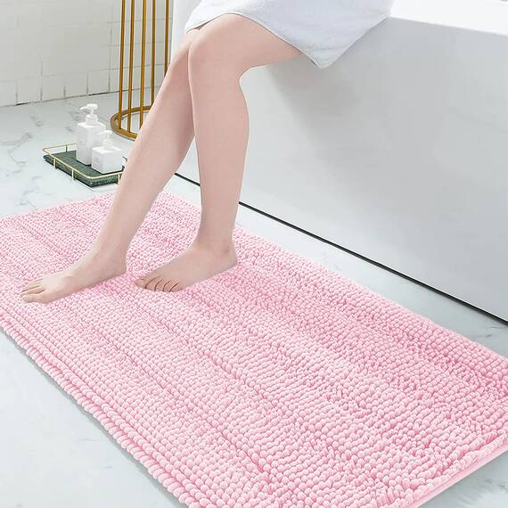 Grandaily Chenille gestreifter Badezimmerteppich, Läufer, extra dicke und saugfähige Badteppiche, rutschfester, weicher Plüsch, zotteliger Badteppich, maschinenwaschbar, Badematten für Badezimmer, 60