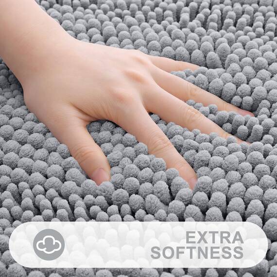 Grandaily Chenille Gestreifter Badteppich Matte, Extra Dick Und Saugfähige Badteppiche, Rutschfester Weicher Plüsch Shaggy Badteppich, Maschinenwäsche, Trocken, Badematten für Wanne, 24x36, Grau