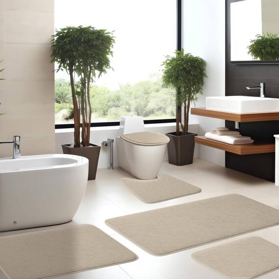 Elvoki 5-teiliges Badezimmerteppich-Set – Memory-Schaum-Badteppiche, rutschfest, ultraweich, wasserabsorbierend, maschinenwaschbar, Badezimmerteppiche – Beige
