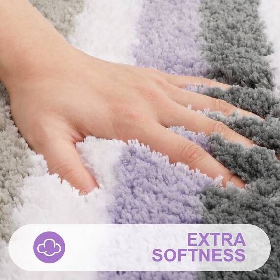 Buganda Gestreifte Badezimmerteppiche aus Mikrofaser, extra dick, weich und zottelig, saugfähig, maschinenwaschbar, rutschfeste Badteppiche für Badezimmer, Badewanne und Dusche, 119 x 61 cm,