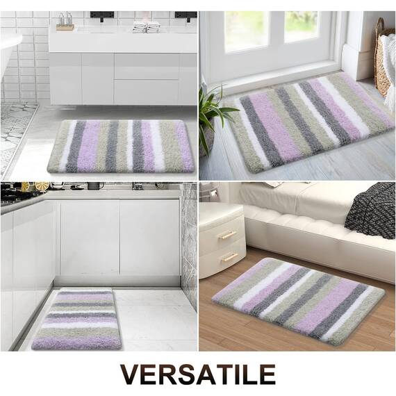 Buganda Gestreifte Badezimmerteppiche aus Mikrofaser, extra dick, weich und zottelig, saugfähig, maschinenwaschbar, rutschfester Badteppich für Badezimmer, Badewanne und Dusche, 70 x 24 cm,
