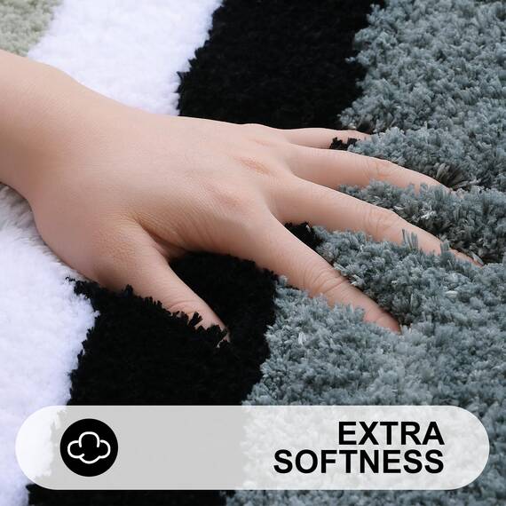 Buganda Badematte aus Mikrofaser, gestreift, extra dick, weich und zottelig, saugfähig, maschinenwaschbar, Badteppiche für Badezimmer, Badewanne und Dusche, 76,2 x 50,8 cm, Schwarzgrau