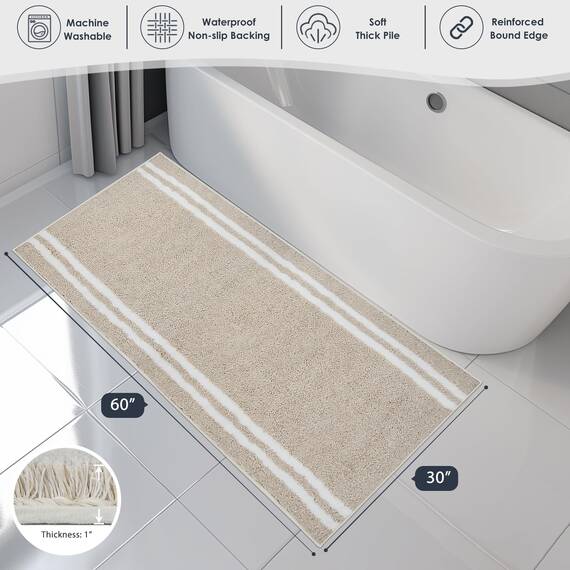 PURRUGS Badezimmerteppich, rutschfest, maschinenwaschbar, 76,2 x 152,4 cm, super saugfähig und schnell trocknend, zottelige Mikrofaser, extra weicher und flauschiger Badteppich für Badewanne, Dusche
