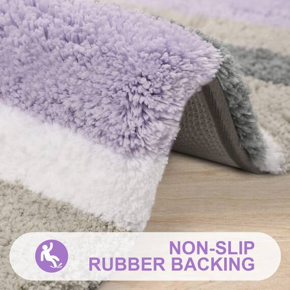 Buganda Gestreifte Badezimmerteppiche aus Mikrofaser, extra dick, weich und zottelig, saugfähig, maschinenwaschbar, rutschfeste Badteppiche für Badezimmer, Badewanne und Dusche, 119 x 61 cm,