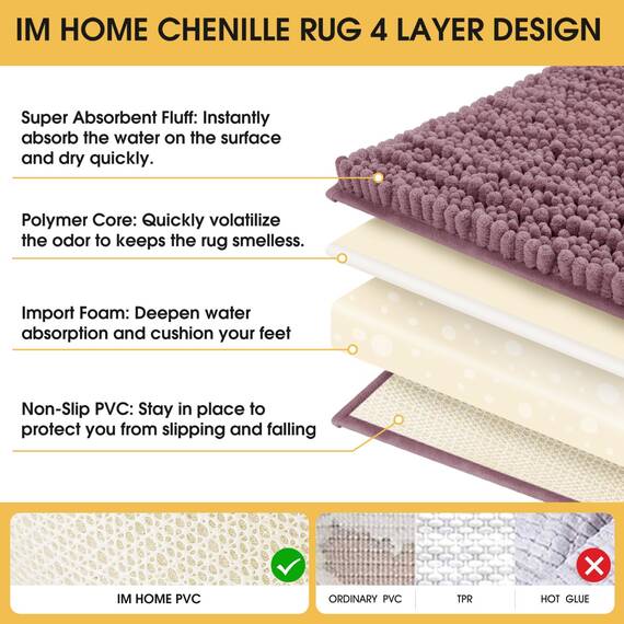 ACCUMTEK Upgrade Extra großes Badezimmerteppich-Set, 3-teilig, ultraweich, dick, saugfähig, rutschfest, Chenille, WC-Vorleger für Badezimmer, Schlafzimmer, Küche