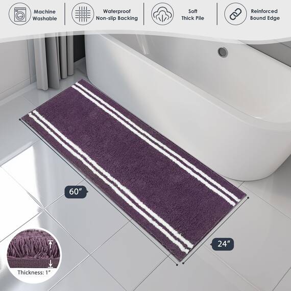 PURRUGS Badezimmerteppich, rutschfest, maschinenwaschbar, 61 x 152,4 cm, super saugfähig und schnell trocknend, zottelige Mikrofaser, extra weicher und flauschiger Badteppich für Badewanne, Dusche und