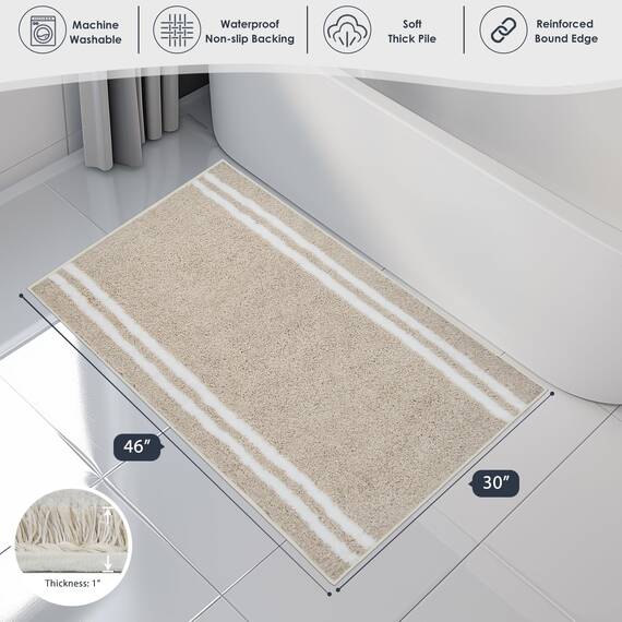 PURRUGS Rutschfester Badezimmerteppich, 76,2 x 116,8 cm, super saugfähig und schnell trocknend, zottelige Mikrofaser, maschinenwaschbar, Plüsch-Überwurf für Badewanne, Dusche und Waschbecken, Beige