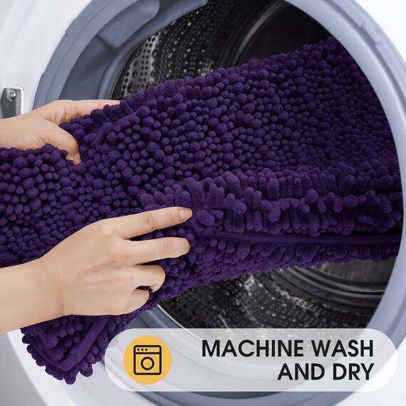 ACCUMTEK Upgrade Extra großes dunkelviolettes Badezimmerteppich-Set, 3-teilig, ultraweich, dick, saugfähig, rutschfest, Chenille, WC-Vorleger für Badezimmer, Schlafzimmer, Küche, Aubergine