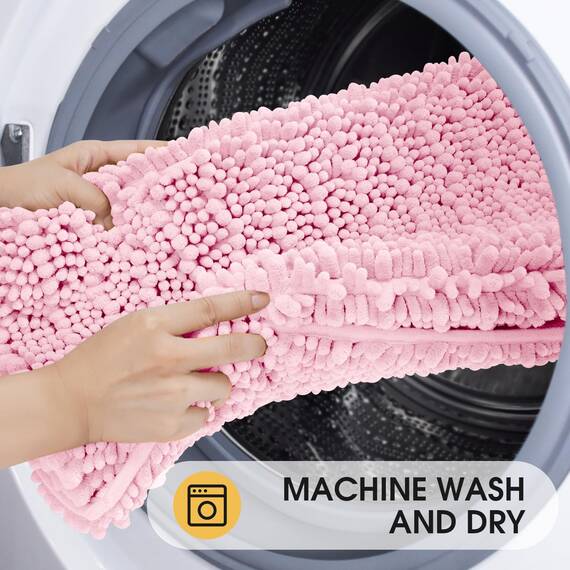 ACCUMTEK Upgrade Extra großes rosa Badezimmerteppich-Set, 3-teilig, ultraweich, dick, saugfähig, rutschfest, Chenille, WC-Vorleger für Badezimmer, Schlafzimmer, Küche