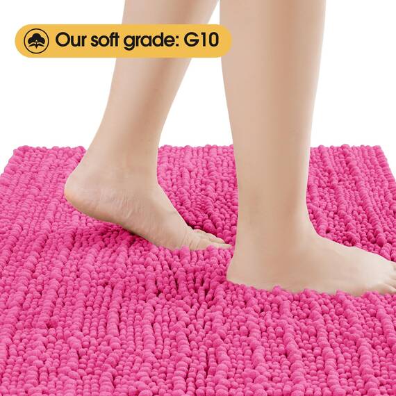 ACCUMTEK Upgrade Extra großes glänzendes rosa Badezimmerteppich-Set, 3-teilig, ultraweich, dick, saugfähig, rutschfest, Chenille, WC-Vorleger für Badezimmer, Schlafzimmer, Küche