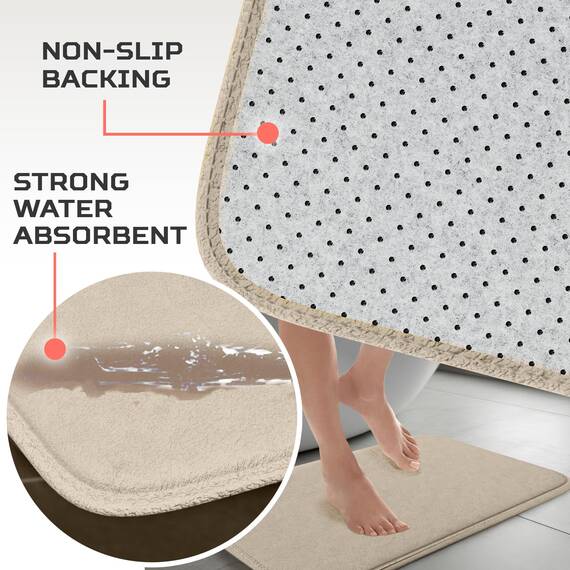 Elvoki 5-teiliges Badezimmerteppich-Set – Memory-Schaum-Badteppiche, rutschfest, ultraweich, wasserabsorbierend, maschinenwaschbar, Badezimmerteppiche – Beige