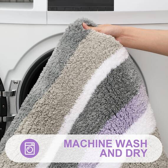 Buganda Gestreifte Badezimmerteppiche aus Mikrofaser, extra dick, weich und zottelig, saugfähig, maschinenwaschbar, rutschfeste Badteppiche für Badezimmer, Badewanne und Dusche, 119 x 61 cm,
