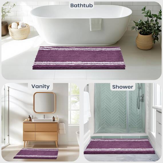 PURRUGS Badezimmerteppich, rutschfest, maschinenwaschbar, 61 x 152,4 cm, super saugfähig und schnell trocknend, zottelige Mikrofaser, extra weicher und flauschiger Badteppich für Badewanne, Dusche und