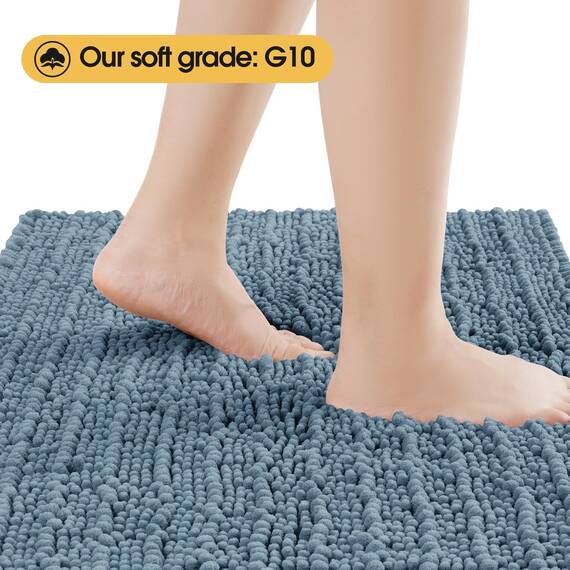 ACCUMTEK Upgrade Extra großes Haze Blue Badezimmerteppich-Set, 3-teilig, ultraweiche, dicke, saugfähige Badematten, rutschfeste Chenille-Toilettenmatte für Badezimmer, Schlafzimmer, Küche, Steinblau
