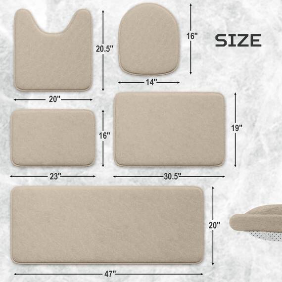 Elvoki 5-teiliges Badezimmerteppich-Set – Memory-Schaum-Badteppiche, rutschfest, ultraweich, wasserabsorbierend, maschinenwaschbar, Badezimmerteppiche – Beige
