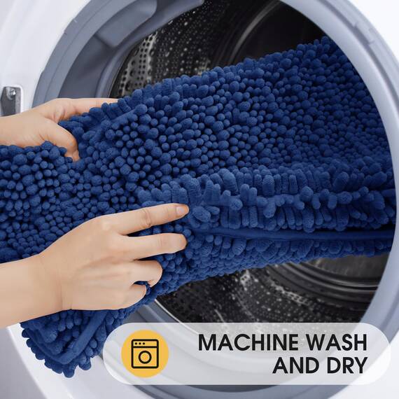 ACCUMTEK Upgrade Extra großes blaues Badezimmerteppich-Set, 3-teilig, ultraweich, dick, saugfähig, rutschfest, Chenille, WC-Vorleger für Badezimmer, Schlafzimmer, Küche