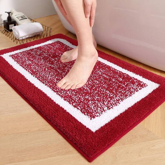 Color&Geometry Badteppich, Ultra weich und wasserabsorbierend, Badteppich, Badteppich, Maschinenwäsche/Trocknen, für Badewanne, Dusche und Bad (50 x 75cm, rot)
