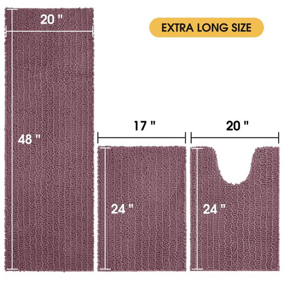 ACCUMTEK Upgrade Extra großes Badezimmerteppich-Set, 3-teilig, ultraweich, dick, saugfähig, rutschfest, Chenille, WC-Vorleger für Badezimmer, Schlafzimmer, Küche