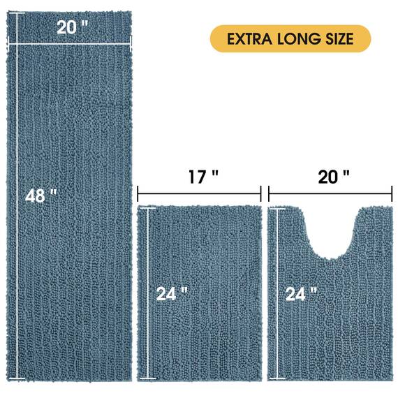 ACCUMTEK Upgrade Extra großes Haze Blue Badezimmerteppich-Set, 3-teilig, ultraweiche, dicke, saugfähige Badematten, rutschfeste Chenille-Toilettenmatte für Badezimmer, Schlafzimmer, Küche, Steinblau
