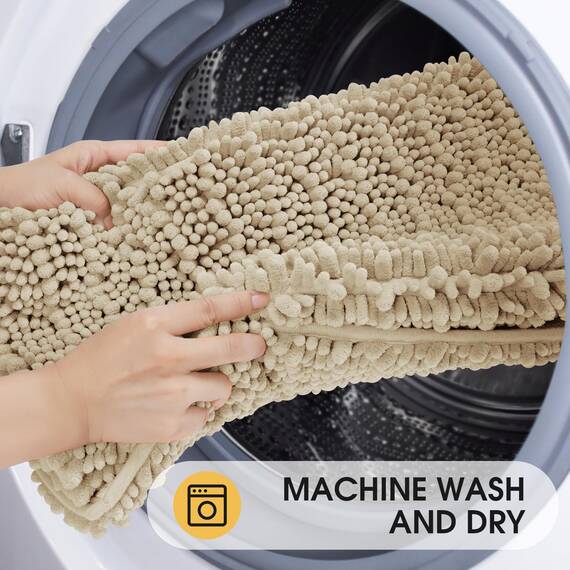 ACCUMTEK Upgrade Extra großes beige Badezimmerteppich-Set, 3-teilig, ultraweich, dick, saugfähig, rutschfest, Chenille-WC-Vorleger für Badezimmer, Schlafzimmer, Küche