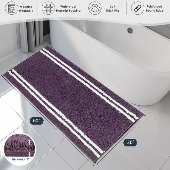 PURRUGS Badezimmerteppich, rutschfest, maschinenwaschbar, 76,2 x 152,4 cm, super saugfähig und schnell trocknend, zottelige Mikrofaser, extra weicher und flauschiger Badteppich für Badewanne, Dusche