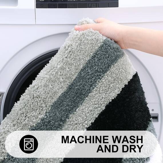 Buganda Badematte aus Mikrofaser, gestreift, extra dick, weich und zottelig, saugfähig, maschinenwaschbar, Badteppiche für Badezimmer, Badewanne und Dusche, 76,2 x 50,8 cm, Schwarzgrau