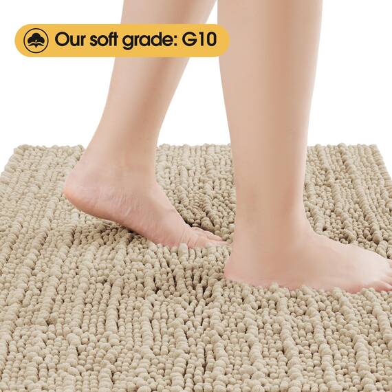 ACCUMTEK Upgrade Extra großes beige Badezimmerteppich-Set, 3-teilig, ultraweich, dick, saugfähig, rutschfest, Chenille-WC-Vorleger für Badezimmer, Schlafzimmer, Küche