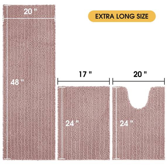 ACCUMTEK Upgrade Extra großes Badezimmerteppich-Set, 3-teilig, ultraweich, dick, saugfähig, rutschfest, Chenille, WC-Vorleger für Badezimmer, Schlafzimmer, Küche
