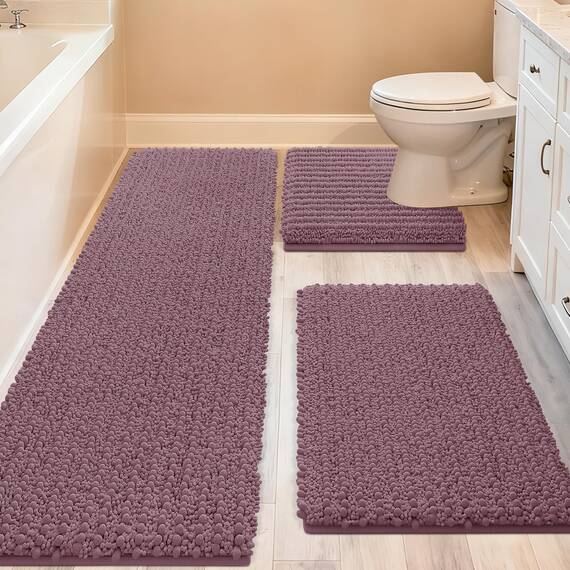 ACCUMTEK Upgrade Extra großes Badezimmerteppich-Set, 3-teilig, ultraweich, dick, saugfähig, rutschfest, Chenille, WC-Vorleger für Badezimmer, Schlafzimmer, Küche