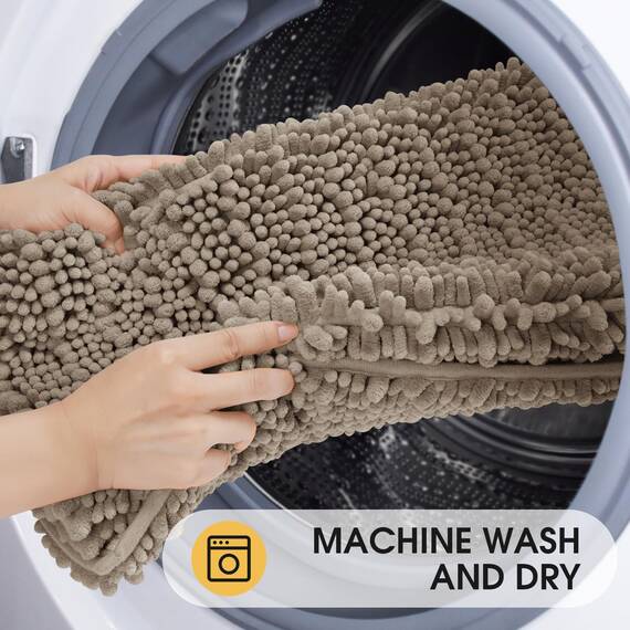 ACCUMTEK Upgrade Gestreiftes ultraweiches Badezimmerteppiche und Matten-Set, 3-teiliges Badezimmerteppich-Set, beige, rutschfeste Chenille-WC-Matte, Schlafzimmer, Küche