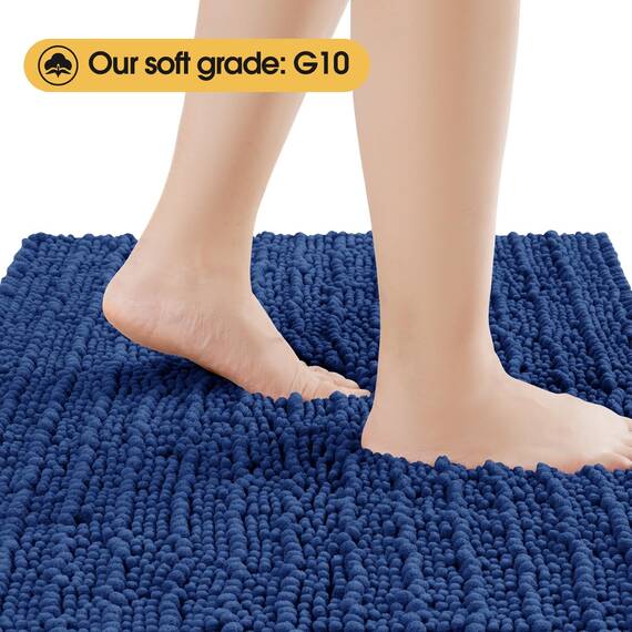 ACCUMTEK Upgrade Extra großes blaues Badezimmerteppich-Set, 3-teilig, ultraweich, dick, saugfähig, rutschfest, Chenille, WC-Vorleger für Badezimmer, Schlafzimmer, Küche