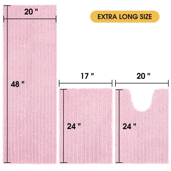 ACCUMTEK Upgrade Extra großes rosa Badezimmerteppich-Set, 3-teilig, ultraweich, dick, saugfähig, rutschfest, Chenille, WC-Vorleger für Badezimmer, Schlafzimmer, Küche