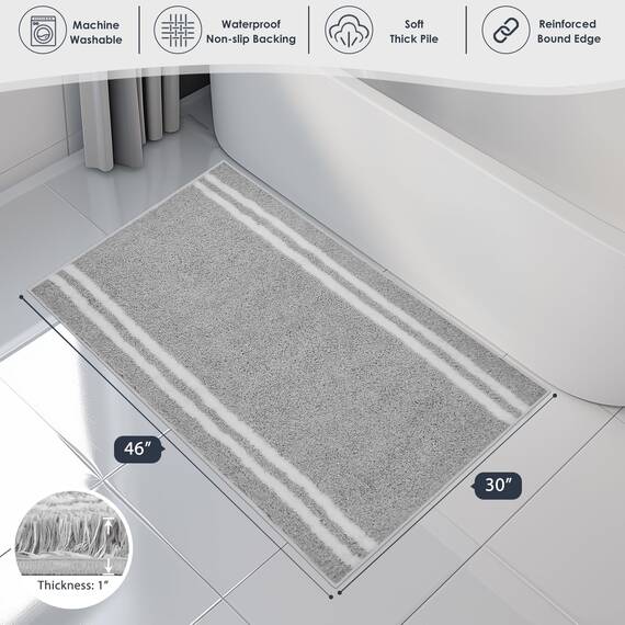 PURRUGS Badezimmerteppich, rutschfest, maschinenwaschbar, 76,2 x 116,8 cm, super saugfähig und schnell trocknend, zottelige Mikrofaser, extra weicher und flauschiger Badteppich für Badewanne, Dusche