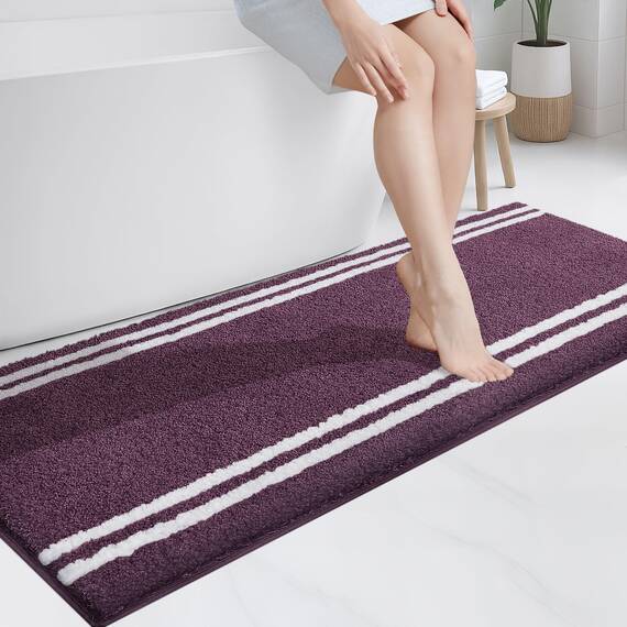 PURRUGS Badezimmerteppich, rutschfest, maschinenwaschbar, 61 x 152,4 cm, super saugfähig und schnell trocknend, zottelige Mikrofaser, extra weicher und flauschiger Badteppich für Badewanne, Dusche und