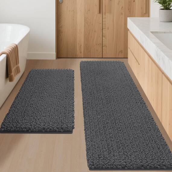 ACCUMTEK Luxuriöser Badezimmerteppich, 152,4 x 50,8 cm + 81,3 x 50,8 cm, ultraweich, dick, saugfähig, rutschfest, Chenille, WC-Vorleger für Badezimmer, Schlafzimmer, Küche, Dusche, Badewanne