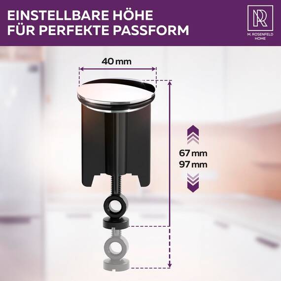 Universal Waschbeckenstöpsel 40 mm Chrom – Abflussstopfen aus Messing mit Gummi – Excenterstopfen höhenverstellbar – Rostfrei & Dicht – Für Waschbecken, Bad & Bidet – 2 Stück
