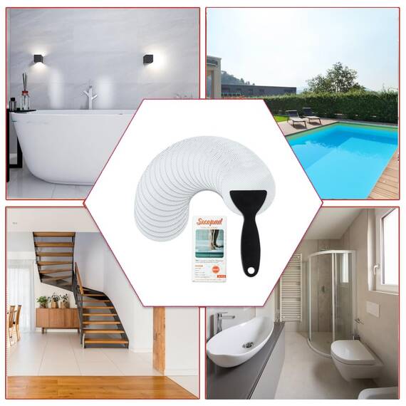 Secopad 24 Stück rutschfeste Badewannen-Aufkleber für Badezimmer, Badewannen, Duschen, Antirutsch Pads Dusche with Kunststoff Schaber (Transparente)
