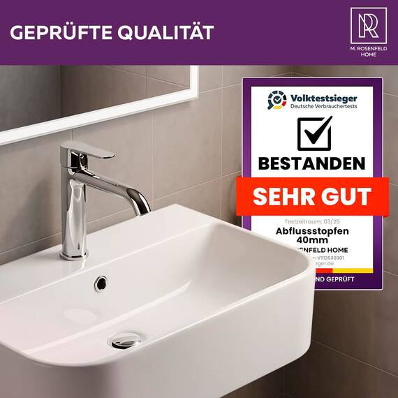 Universal Waschbeckenstöpsel 40 mm Chrom – Abflussstopfen aus Messing mit Gummi – Excenterstopfen höhenverstellbar – Rostfrei & Dicht – Für Waschbecken, Bad & Bidet – 2 Stück