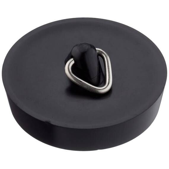 Sanitop-Wingenroth Universal Ventilstopfen für Waschbecken, Wannen, Ausgüsse und Spülen | Ø 45,5 mm | Stöpsel mit Metallöse für eine Stöpselkette | PVC | Schwarz | 19182 1